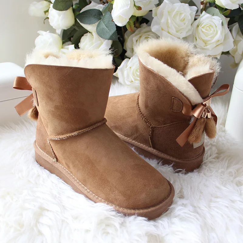 И розничная ; высококачественные женские классические зимние ботинки в австралийском стиле; зимние ботинки из натуральной овечьей кожи на натуральном меху; женская теплая обувь - Цвет: Chestnutting