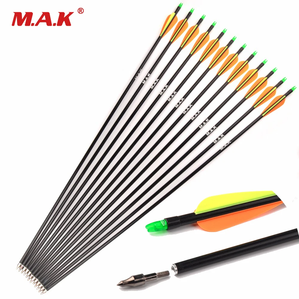 En Ligne 12 pcs Colonne Vertébrale 500 Tir À L arc En Fiber De Verre Flèche 30 pouces Longueur avec Remplaçable pointes de Flèches pour 30 60lbs Composé Arc Classique Tir