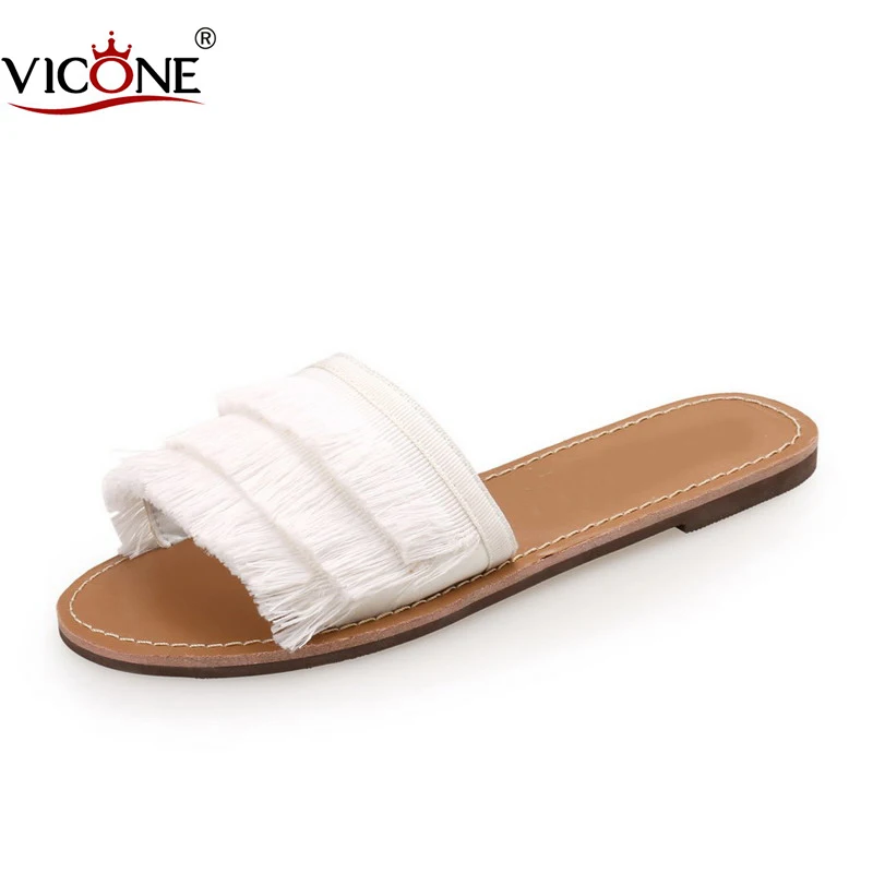 

VICONE Women Summer Solid Fringe Round Toe Casual Flats V00170