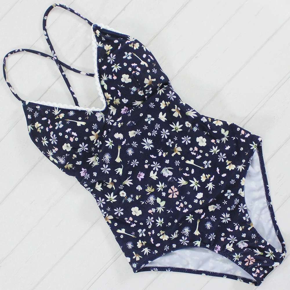 Online 2017 neue Druck Bandage Badeanzug Sets Sexy Floral Bademode Frauen Spitze Body Monokini Sommer Badeanzug