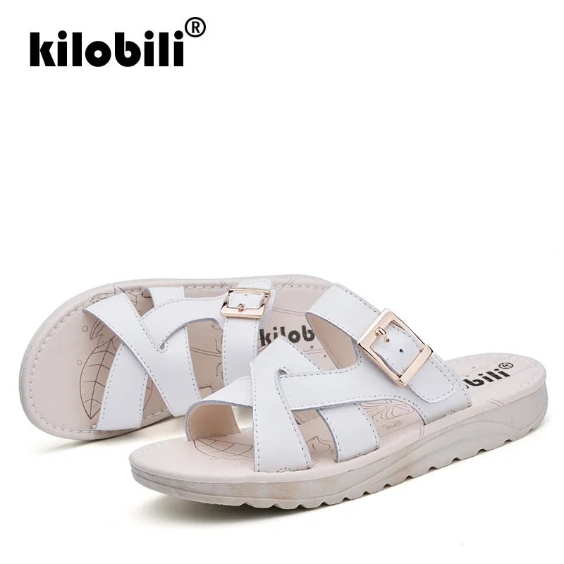 Kilobili 2019 Для женщин Повседневное сандалии плоская обувь из натуральной кожи без