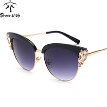 DRESSUUP, новинка, кошачий глаз, солнцезащитные очки для женщин, фирменный дизайн, кристалл, Ретро стиль, цветок, украшение, Европейский стиль, солнцезащитные очки, Oculos De Sol Feminino