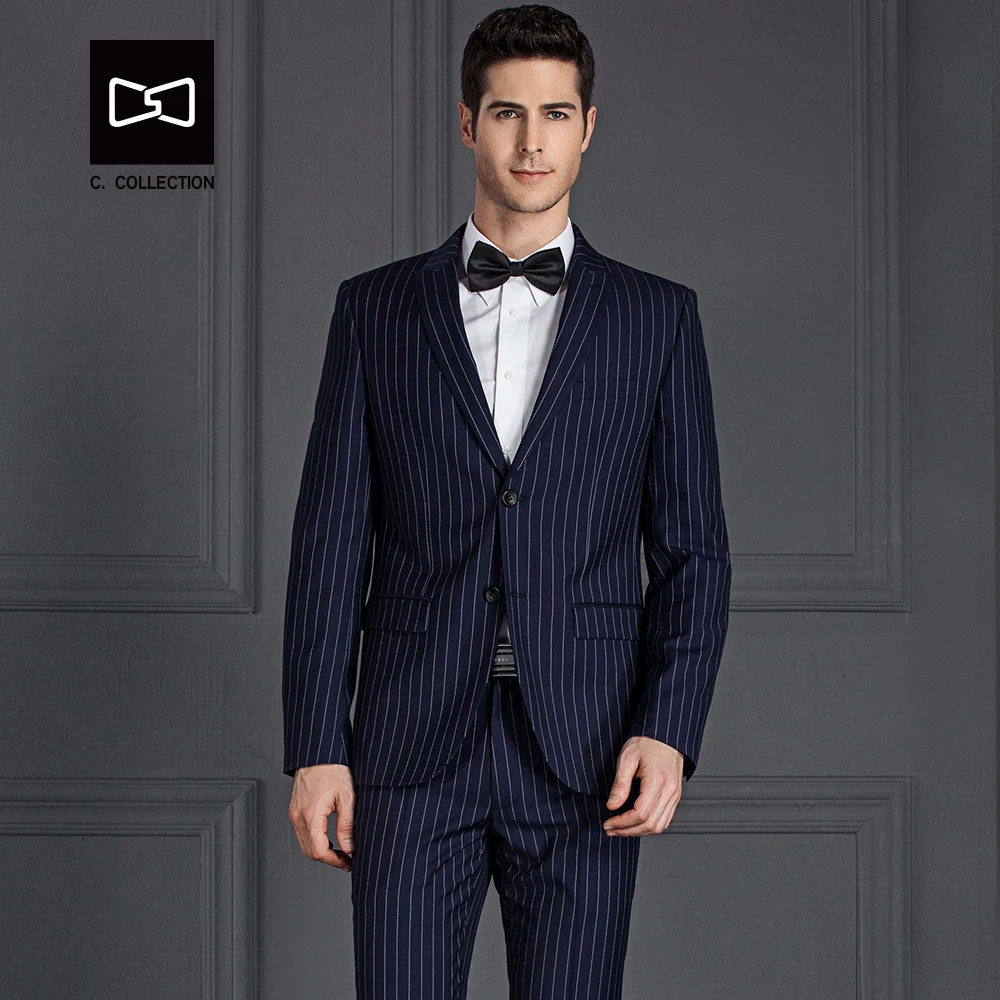 Заказ Для мужчин синий костюм в полоску Slim Fit Свадебный смокинг 2 шт.