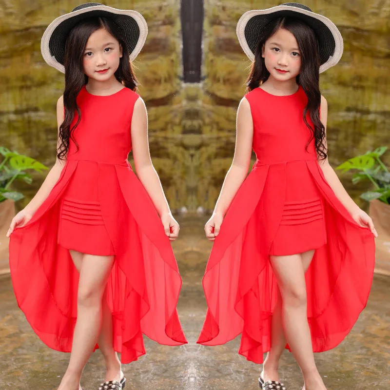 Girls Chiffon Dress 2022 Summer Sleeve Irregular Elegant Princess Party 5 6 7 8 9 10 11 12-year-old children's clothing | Детская