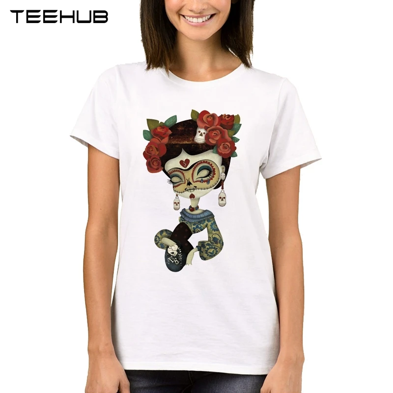 Дизайнерские женские футболки TEEHUB с черепом модные топы футболка коротким