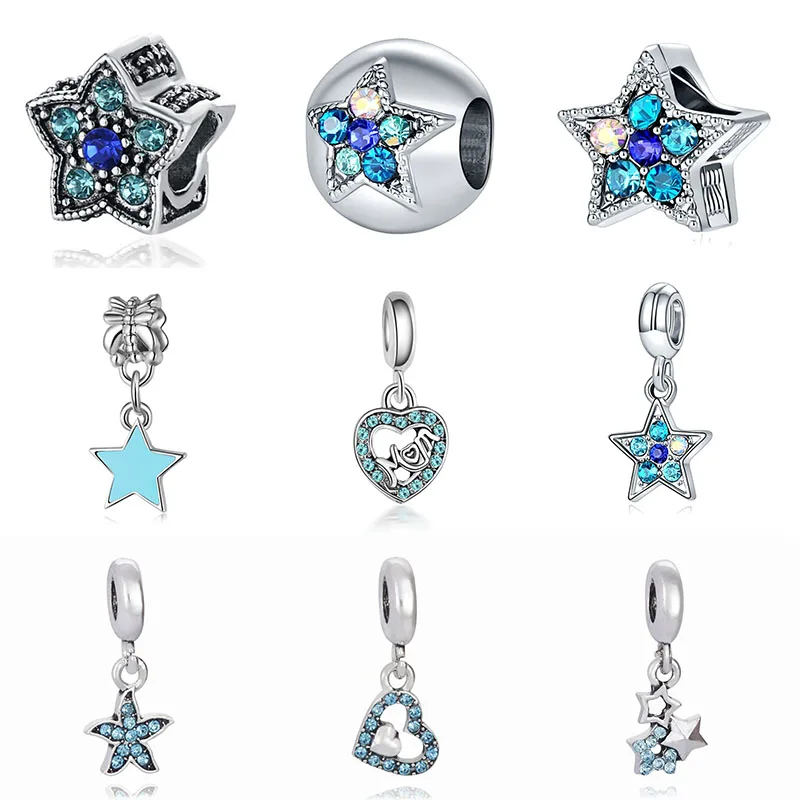 Fit charms plata de ley 925 браслет Ювелирная бижутерия с кристаллом Шарм горка Pendantss Морская звезда бусины в античном стиле DGB458