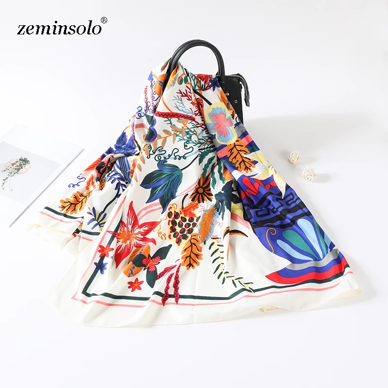 

Women Scarf 100% Silk Square Shawl Scarf Retro Print Foulard Femme Hijab Echarpe For Ladies Women Luxury Brand Scarves 130*130cm