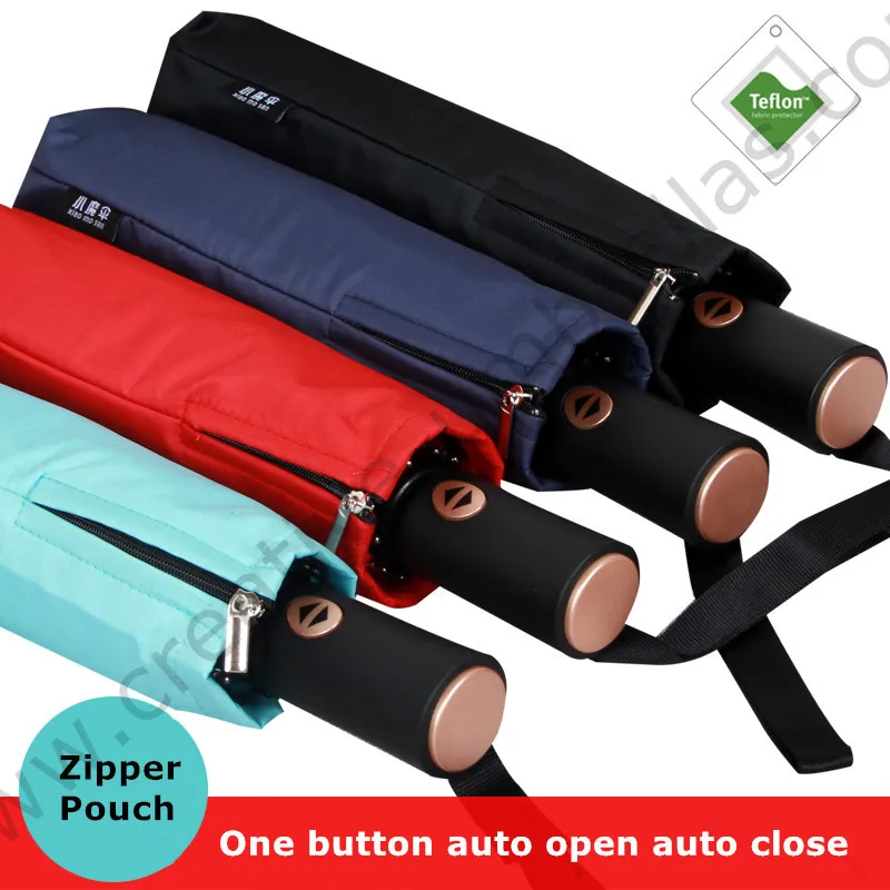 

104cm 2-3persons 75T pure steel alloy auto open auto close three fold anti-thunder windproof business umbrella zipper parasol