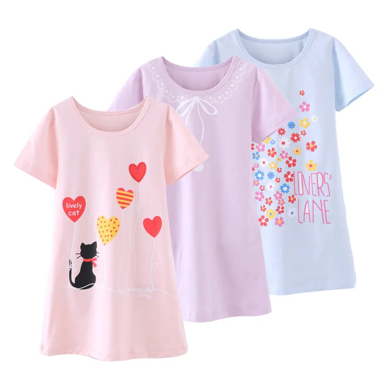 

Soft Cotton Girls Nightgown Summer Baby Girls Pajama Teen Girls Home Wear