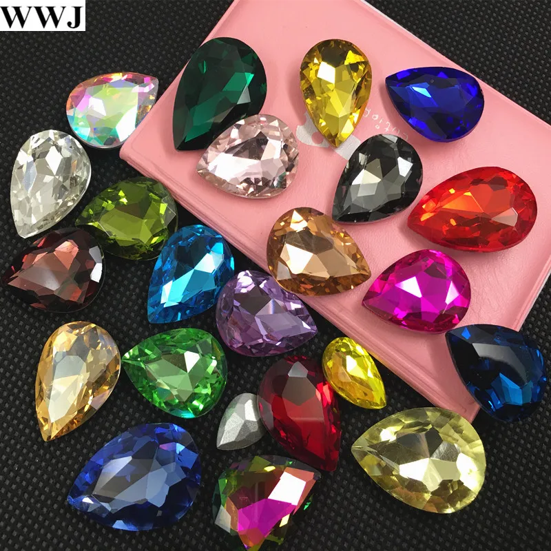 

All Sizes Colors crystal teardrop fancy stone pointed back Droplet Jewelry beads glass 7x10,10x14~30x40mm no holes colorful drop