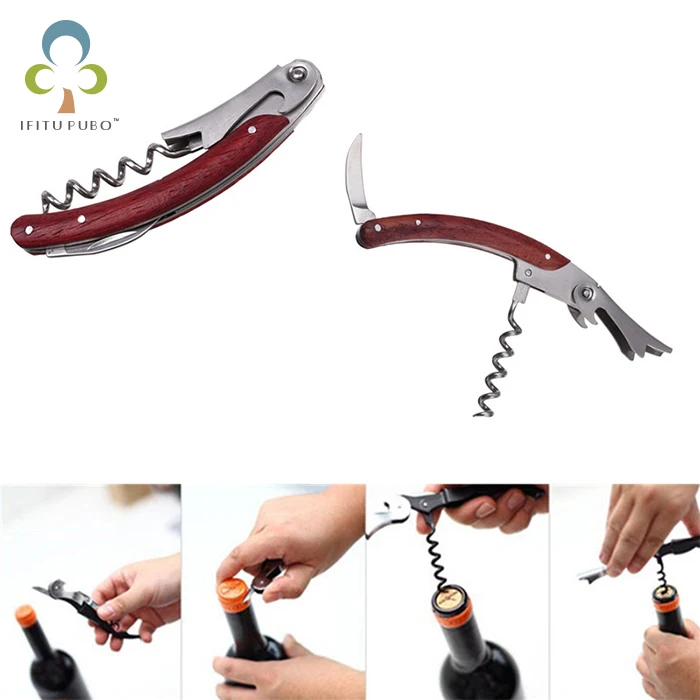 

Excellent Quality Premium Mahogany Handle Stainless Double Hinge Corkscrew Cutter Wine Opener Beer Opener Bottle Opener GYH