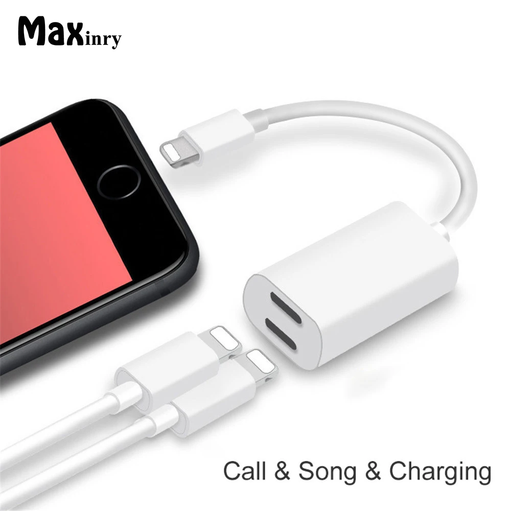 

Maxinry Double Charging Lighting Adapter For Iphone Audio For iPhone X 7 8 plus IOS Splitter Earphone fast charging