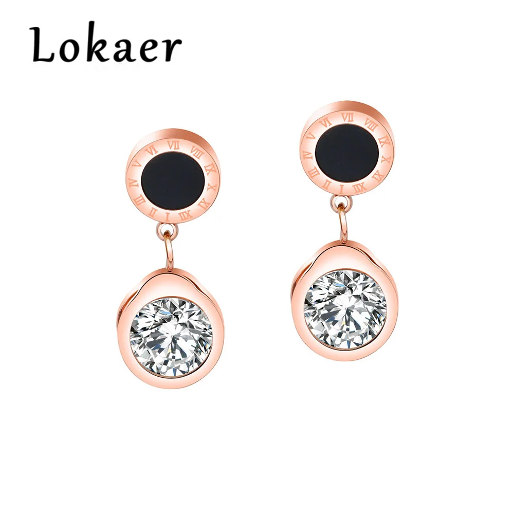 Lokaer черный круг дизайн серьги из нержавеющей стали инкрустированный куб циркония римские серьги с циферблатом серьги для женщин Brincos OGE456
