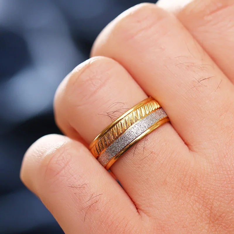 Woiwoi Stainless Steel Rings Gold Silver Color Stainless Steel Rings for Men Rings Wedding Band Male Alliance Jewelry (3)