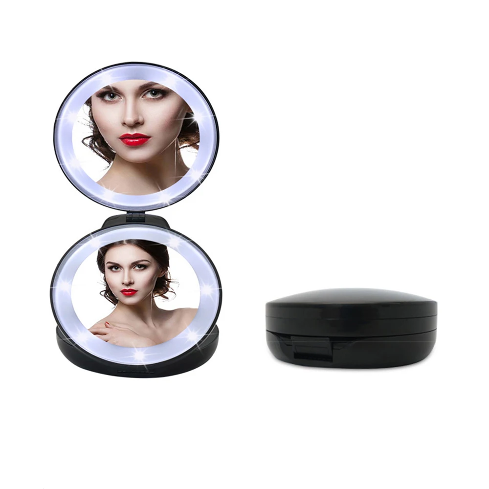 

LED lights Mirror three Folding 5x Magnification Makeup Mirror Compact Stand Hand Cosmetic Mirror Woman Pocket Mirrors make up