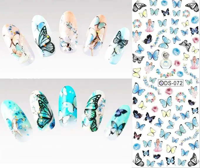 NAIL ART WATER TRANSFER STICKERS DECALS WRAPS Colored Butterfly Pattern Watermark Fingernails Decals