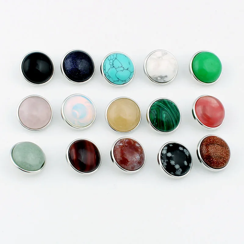 

10Pcs Mixed 18MM 100% Natural Stone Snaps Buttons Random Fit DIY Snaps Bracelets Beads Accessories wholesale Women ZF001