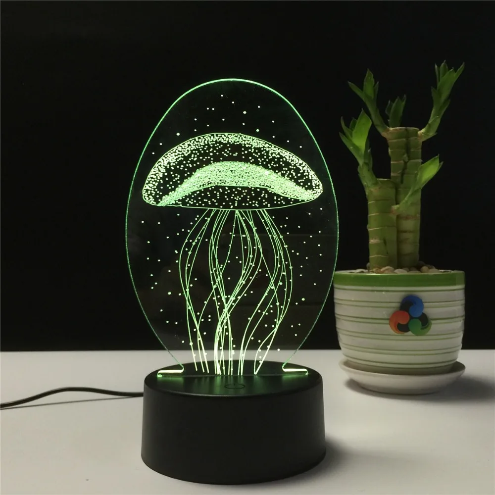 Jellyfish 3D визуальная иллюзия Лампа Прозрачный Акриловый ночник светодиодный светильник 7 цветов Изменение сенсорный Настольная лампа