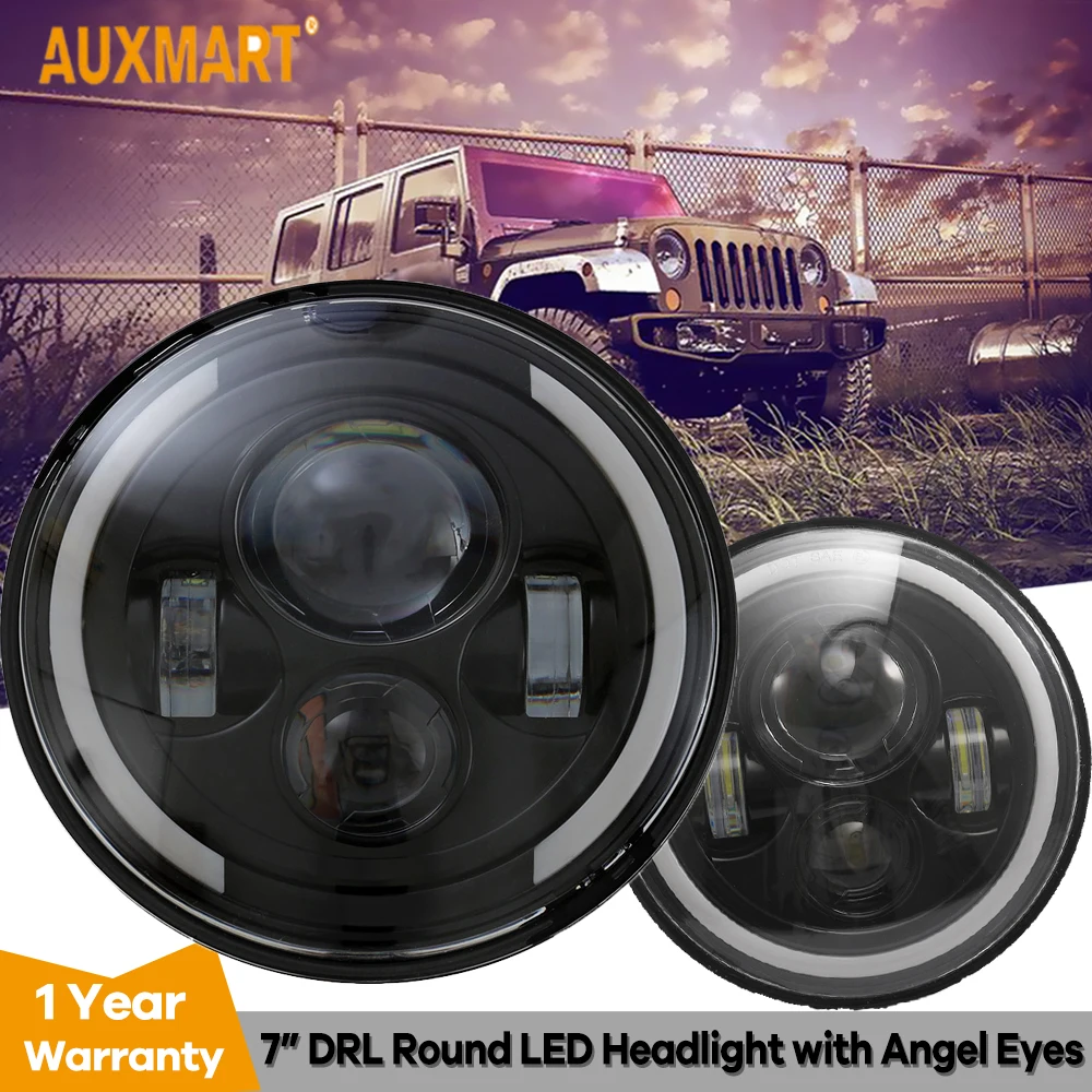 Beste Kopen Auxmart 7 \"Ronde 60 W LED Koplampen Voor Jeep CJ Wrangler