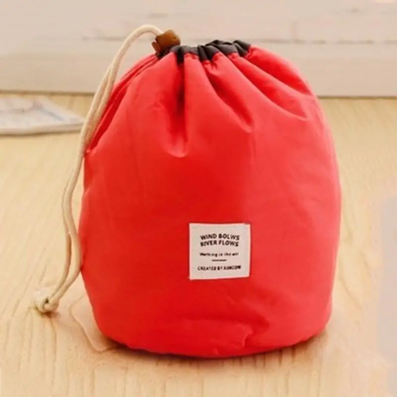 

Large Capacity Women Travel Cosmetic Bag Waterproof Nylon Barrel Make Up Bag Case Drawstring Wash Kit Organizer Storage Bag~