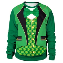 Irish Festival St. Patrick's Day Gentleman Suit 3D Print Shamrocks Men/women Turtleneck Sweatshirts Green Dinner Evening Clothes