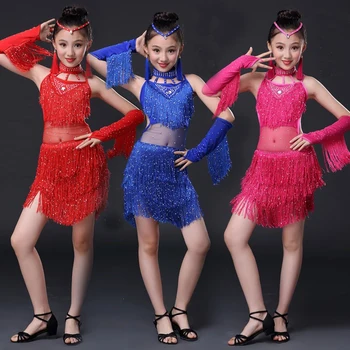 

New Latin skirt for children tasseled summer girl's dance dress children's performance dress children's exercise dress