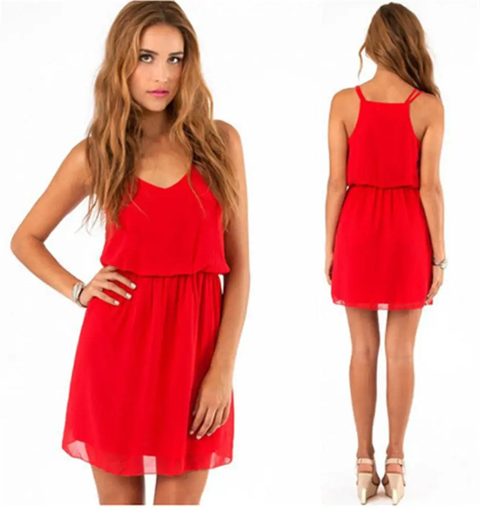 

2019 Hot Sexy and Elegant Solid Color Dress V-Neck Vintage Sleeveless Tighten Waist String Vest Dress Dating Party Women's dress