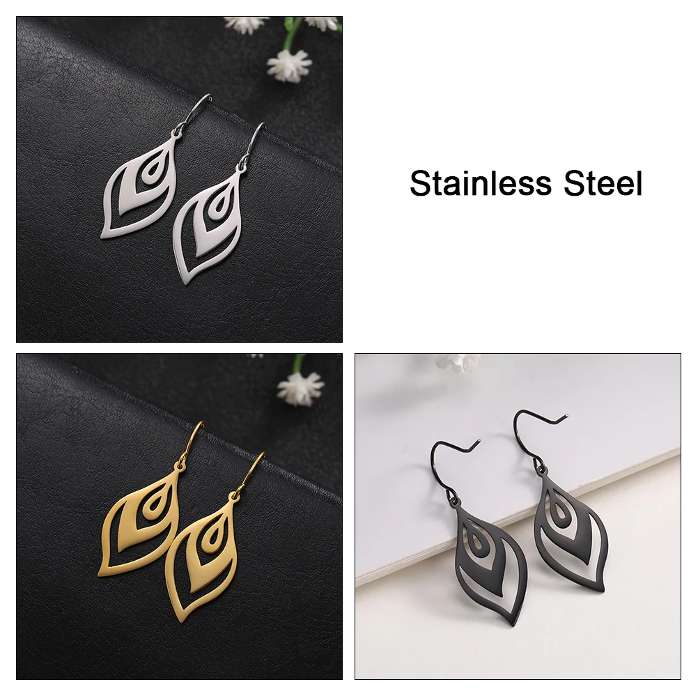 

LIKGREAT Vintage Stainless Steel Earrings for Women Hollow Leaf Fishhook Earrings Geometric Statement Party Fashion Jewelry