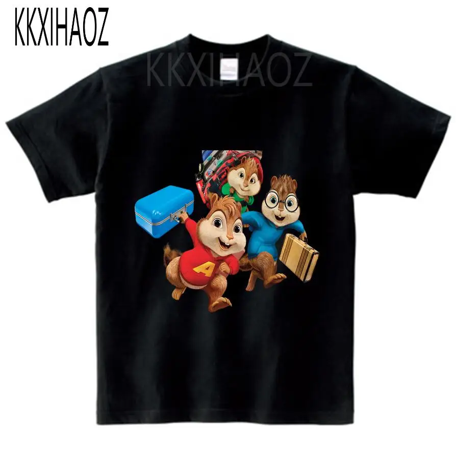 black childreT-shirt Детская летняя футболка с короткими рукавами, куртки с изображением Элвина и чипмука, белая хлопковая одежда для мальчиков и девочек, От 3 до 9 лет N - Цвет: black childreT-shirt