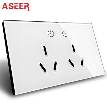 

AU Approved Luxury White Touch Screen Control Tempered crystal Glass Panel Wall Light touch Switch socket,Double Wall Socket 15a