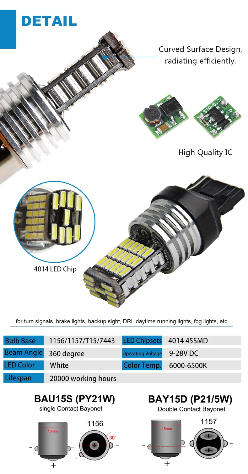 2 шт. T15 1156 BA15S P21W BAU15S PY21W W16W светодиодный CANBUS без ошибок, автомобильная задняя лампа, тормозной светильник, лампа заднего хода, белый, желтый, 12 В