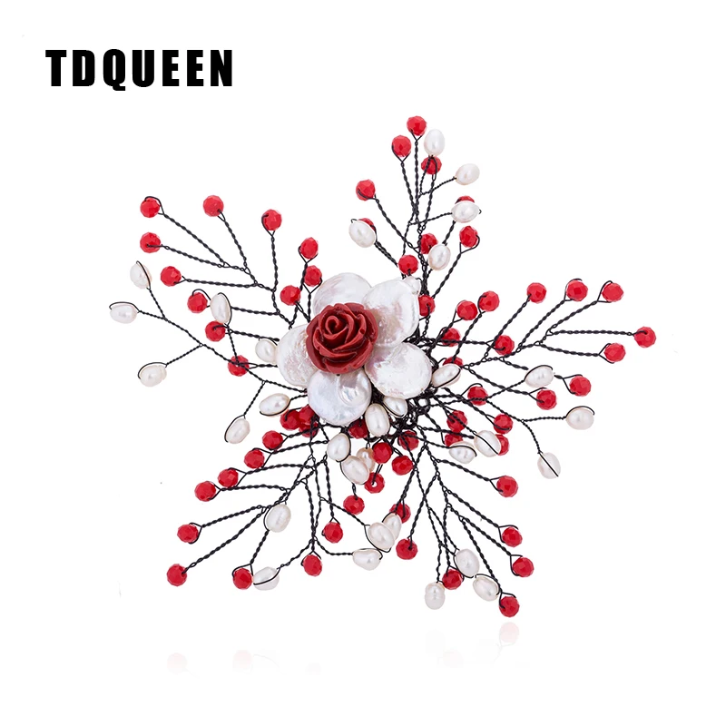 TDQUEEN жемчуг больше броши для Для женщин красные стеклянные бусины булавка платье