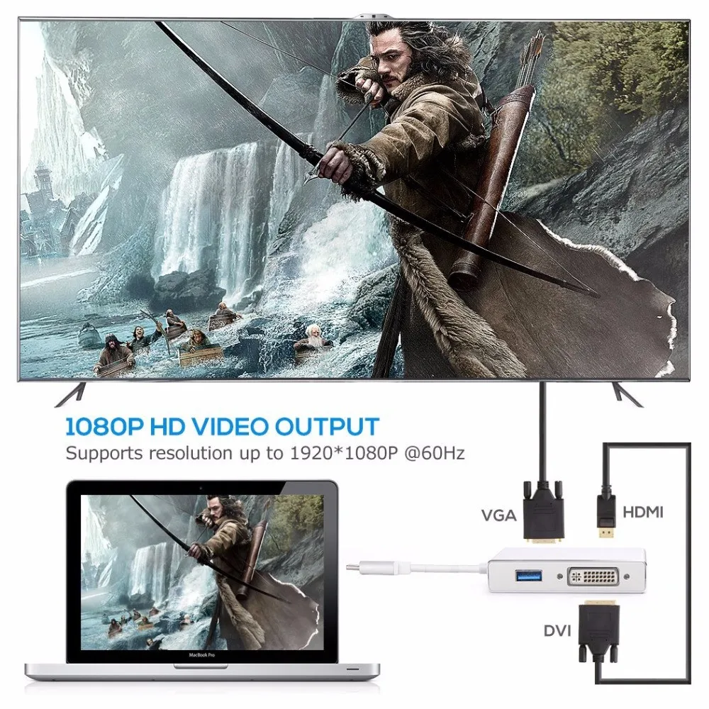 4 в 1 USB 3,1 USB C type C к HDMI VGA DVI USB 3,0 для VGA кабель USB C хаб-конвертер