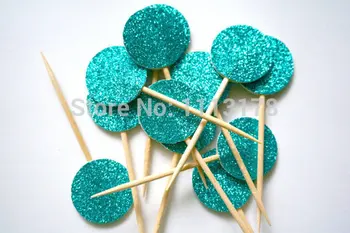 

Aqua Glitter Circle Hors d'oeuvre Topper, Cupcake Topper, Appetizer Topper Wedding Engagement birthday