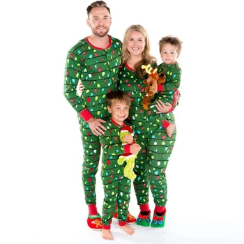 

New 2018 Family Christmas Cute Green Pajamas Set Adult Sleepwear Nightwear