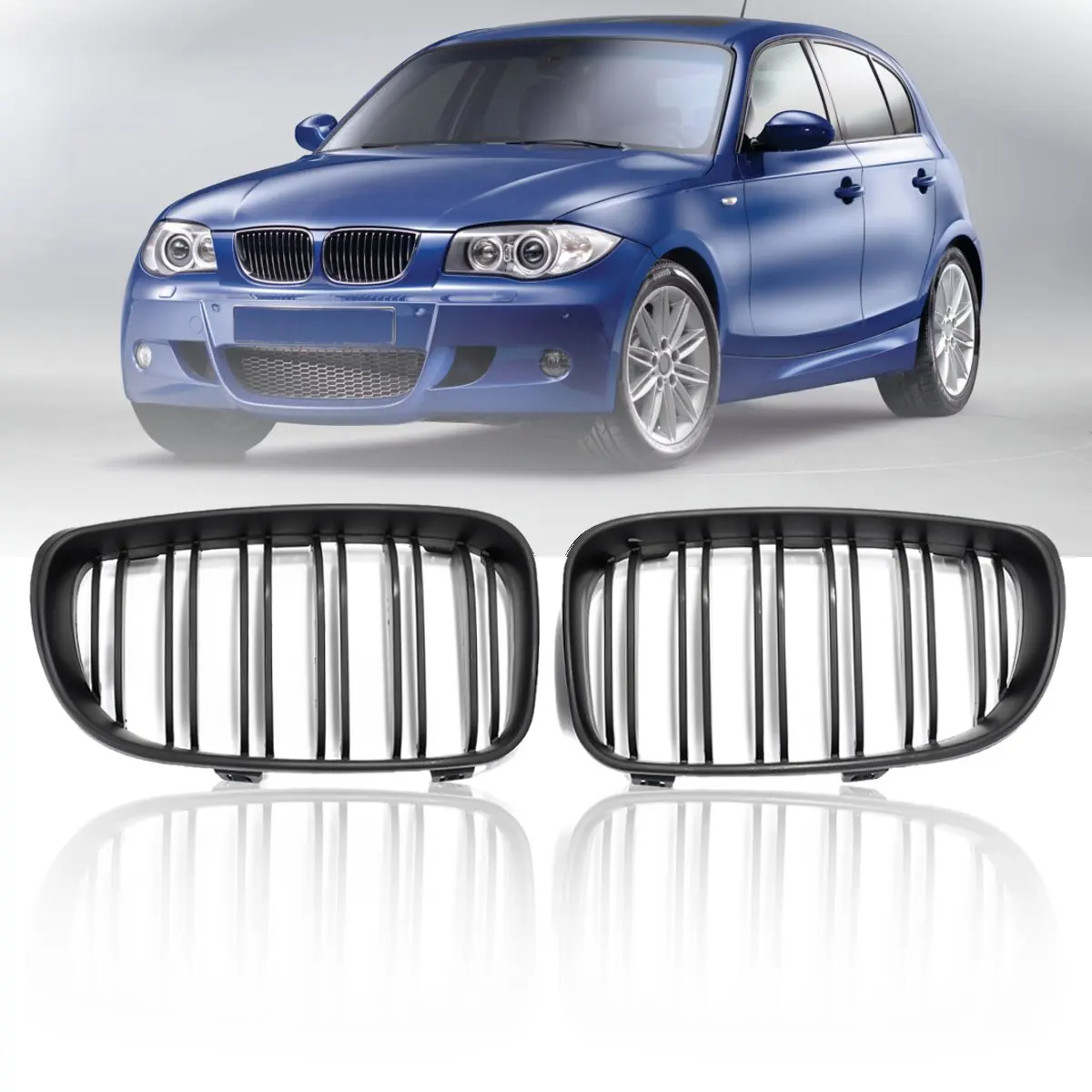 

Pair ABS Matt Black Double Line Slat Bumper Kidney Grill Grille Racing Grill for Bmw E87 1 Series 2008 2009 2010 2011 2012 2013