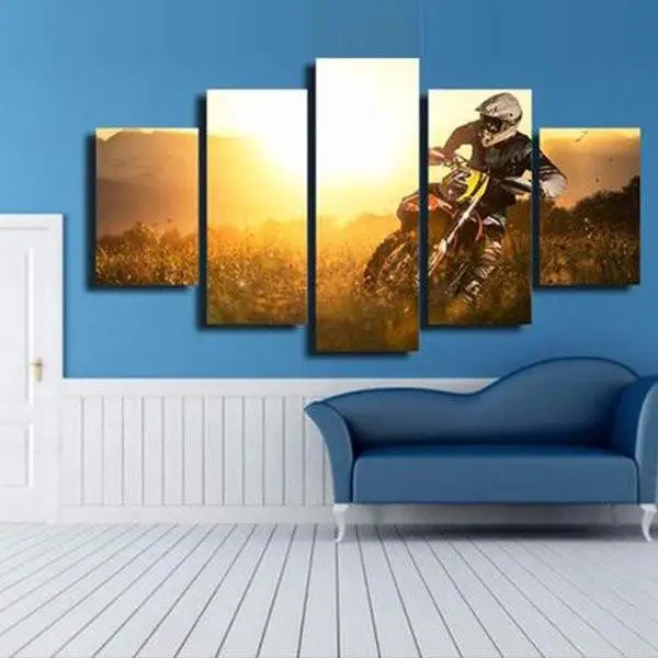 

5 Panels Motorcycle Game Painting for Living Room Wall Art Picture Sports View Modern Home Decoration Framed Drop Shipping
