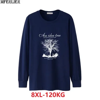 

MFERLIER large size big 6XL 7XL men tshirt 8XL long sleeve print Christmas winter autumn loose tshirt cotton tees navy blue tops