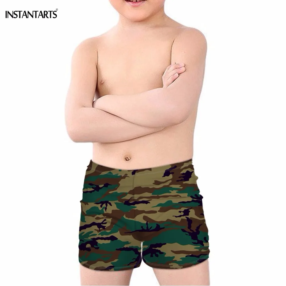 

INSTANTARTS 2019 New Kids Boys Summer Swimming Trunks Green Camouflage Pattern Beachwear Breathable Bathing Children Swimsuits