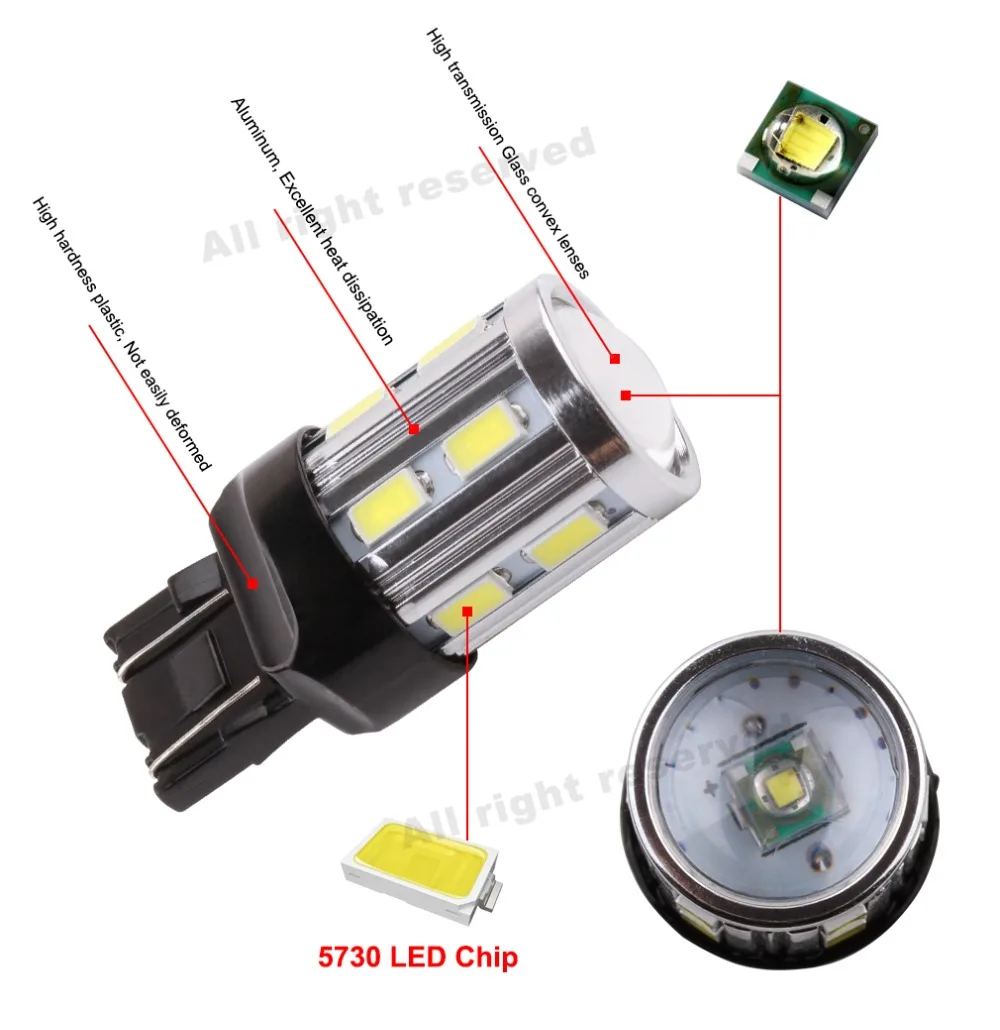 1 шт. T20 7443 светодиодный 12 SMD 5730 W21/5 Вт W21W светодиодный 5 Вт автомобильная лампа обратный светильник стоп-сигнал поворота светильник s парковочная автомобильная лампа белого цвета 12В