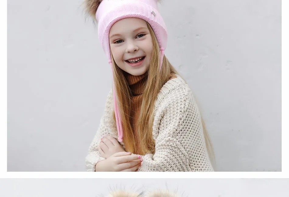 Зимние шапки со стразами в форме сердца для девочек; Плотная хлопковая вязаная шапка с ушками; шапки с помпонами для девочек; детская шапка;# MZ843