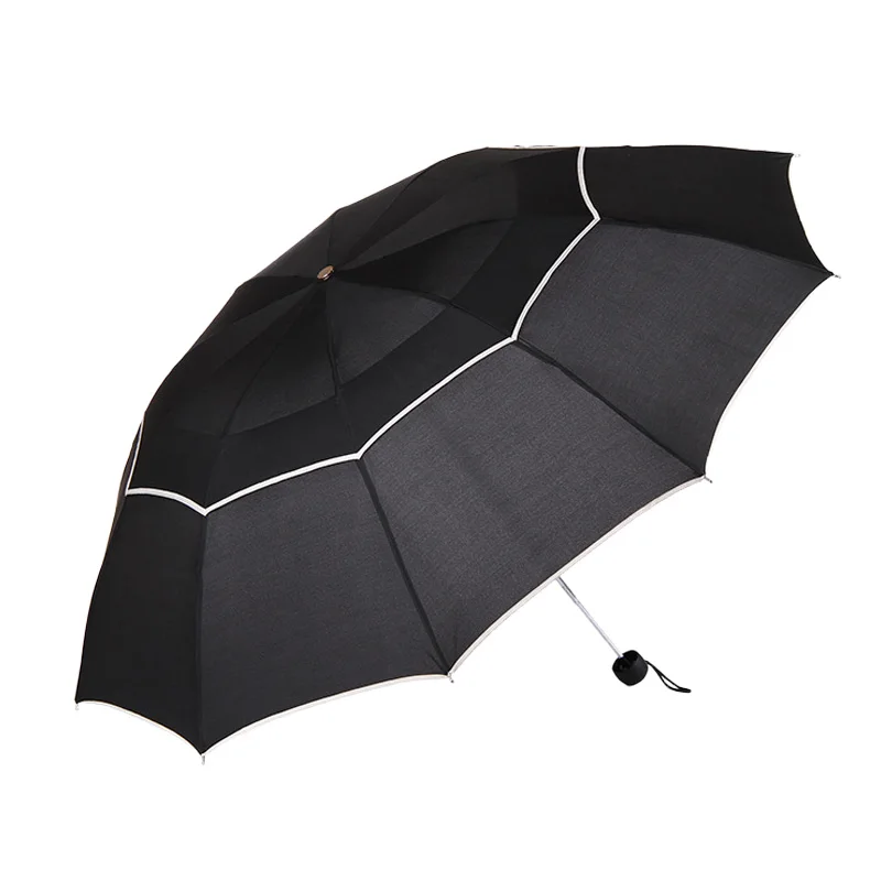 110 см Большой качественный Зонт от дождя женский мужской ветрозащитный зонт деловой мужской женский классический 3 складной большой зонт уличный зонт - Цвет: Black