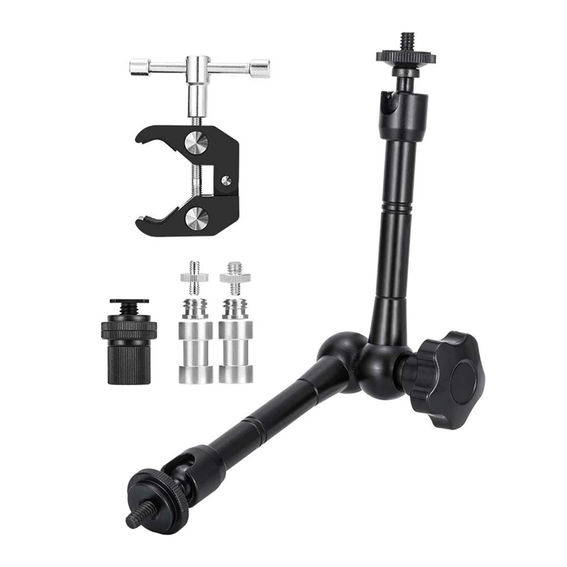 

Magic Arm With Super Clamp 11 inch Articulating Friction Crab Clamp With 1/4 inch And 3/8 inch Thread For Dslr Camera Rig, Mon