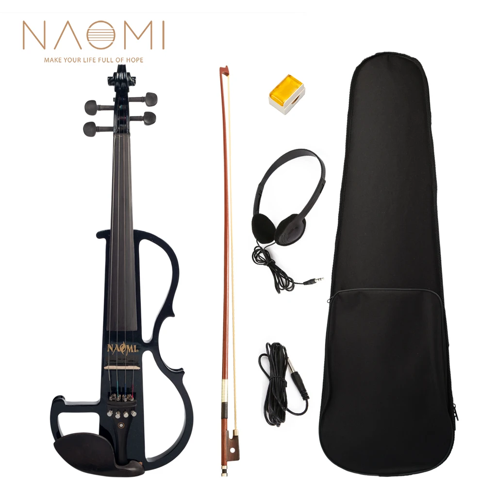 

NAOMI Electric Violin 4/4 Full Size Violin W/Case Bow Earphone Rosin Set Black New