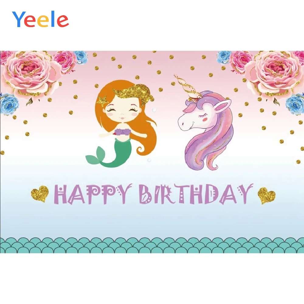 

Yeele Mermaid Unicorn Baby Kids Children Birthday Party Photography Backdrop Custom Photographic Background For Photo Studio