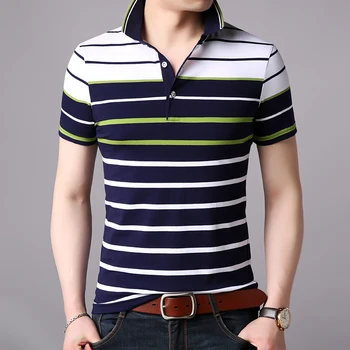 

2020 New Fashion Brand Summer Polo Shirt Men Striped Boys Slim Fit Short Sleeve Top Grade Cotton Poloshirt Casual Men Clothing