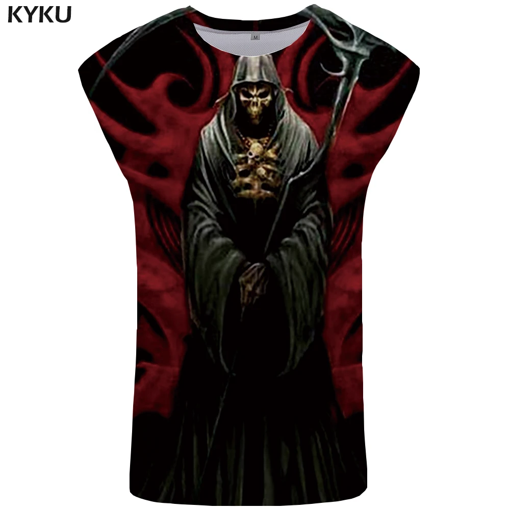 

KYKU Skull Tank Top Men Black Ftness Clothing Devil Tanktop 3D Mens Bodybuilding Undershirt Vest Sleeveless Shirt Man Anime