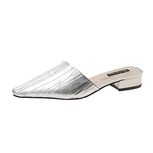 silver slip on mules