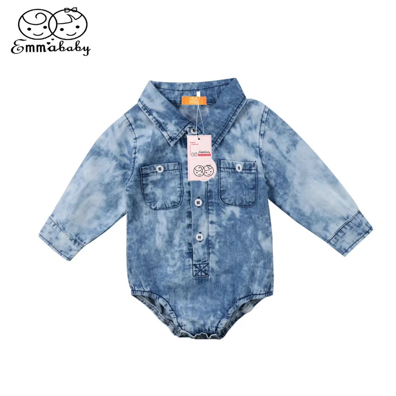 Комбинезон джинсовый для новорожденных с длинным рукавом на весну|rompers newborn|baby
