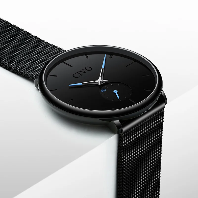 CIVO الأزياء ووتش الرجال للماء ضئيلة شبكة حزام الحد الأدنى المعصم الساعات للرجال كوارتز ساعة رياضية ساعة Relogio Masculino